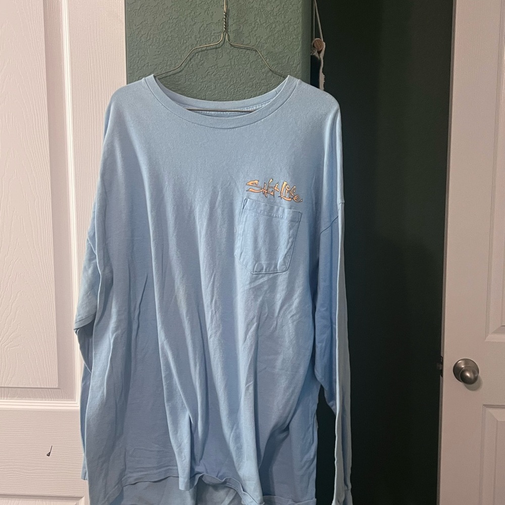 Salt Life Light Blue Crewneck Tee with Subtle Script Logo